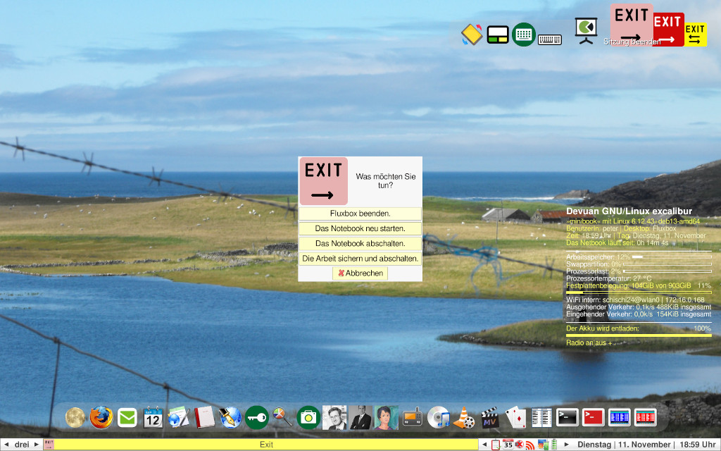 fluxbox desktop with exit menu